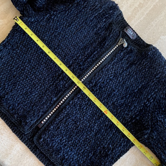 ESTELLE GLACER black artisan chenille cardigan rhinestone embellishments. L - Picture 13 of 17